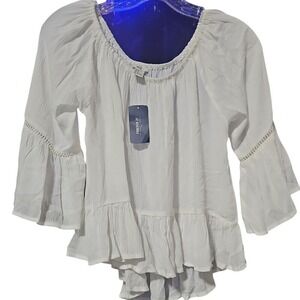 Forever 21 Boho Chic Bell Sleeve Peasant‎ Top White  Women's Size Small NWT